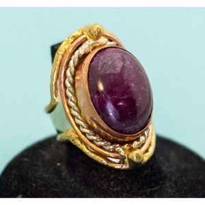 Vintage Art Deco Purple Oval Gold Tone Adjustable Ring Size 8 - E8